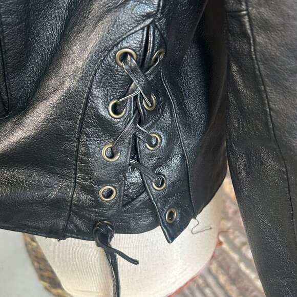 Vintage USA Bikers Dream Apparel Black Leather Biker Moto Jacket With Fringe - Picture 8 of 12